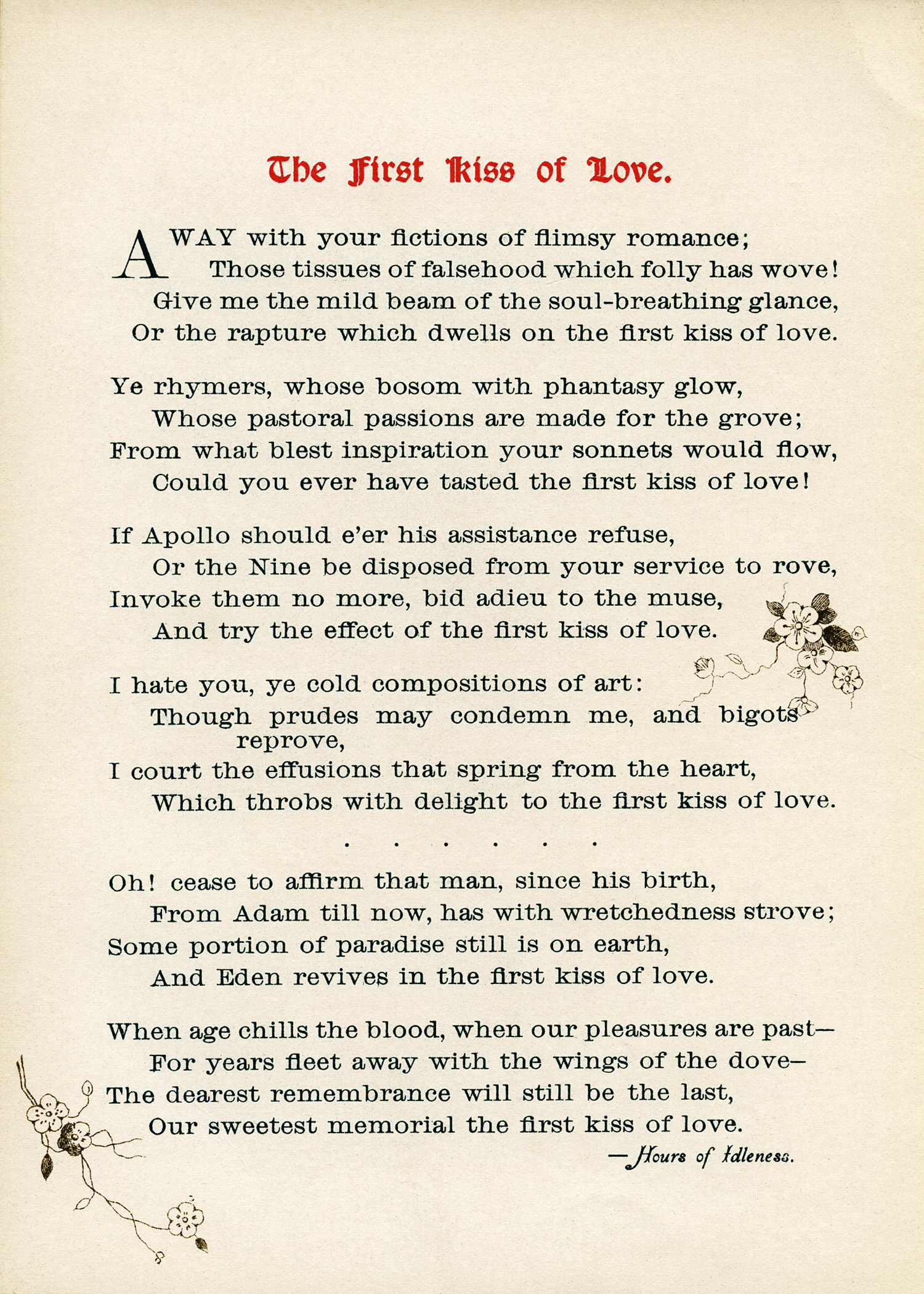Free Vintage Poem ~ The First Kiss of Love