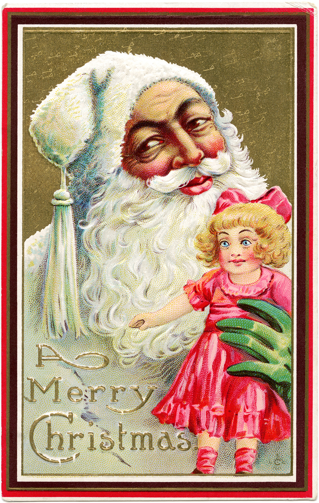 Santa Holding Doll ~ Vintage Postcard Image | Old Design ...