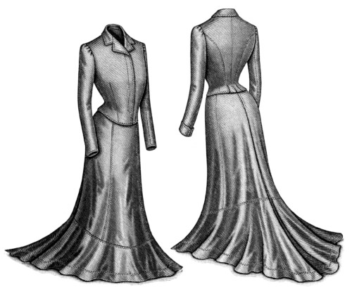 Edwardian fashion illustration, Victorian ladies fashion clip art, vintage dress image, black and white clip art, antique ladies clothing 