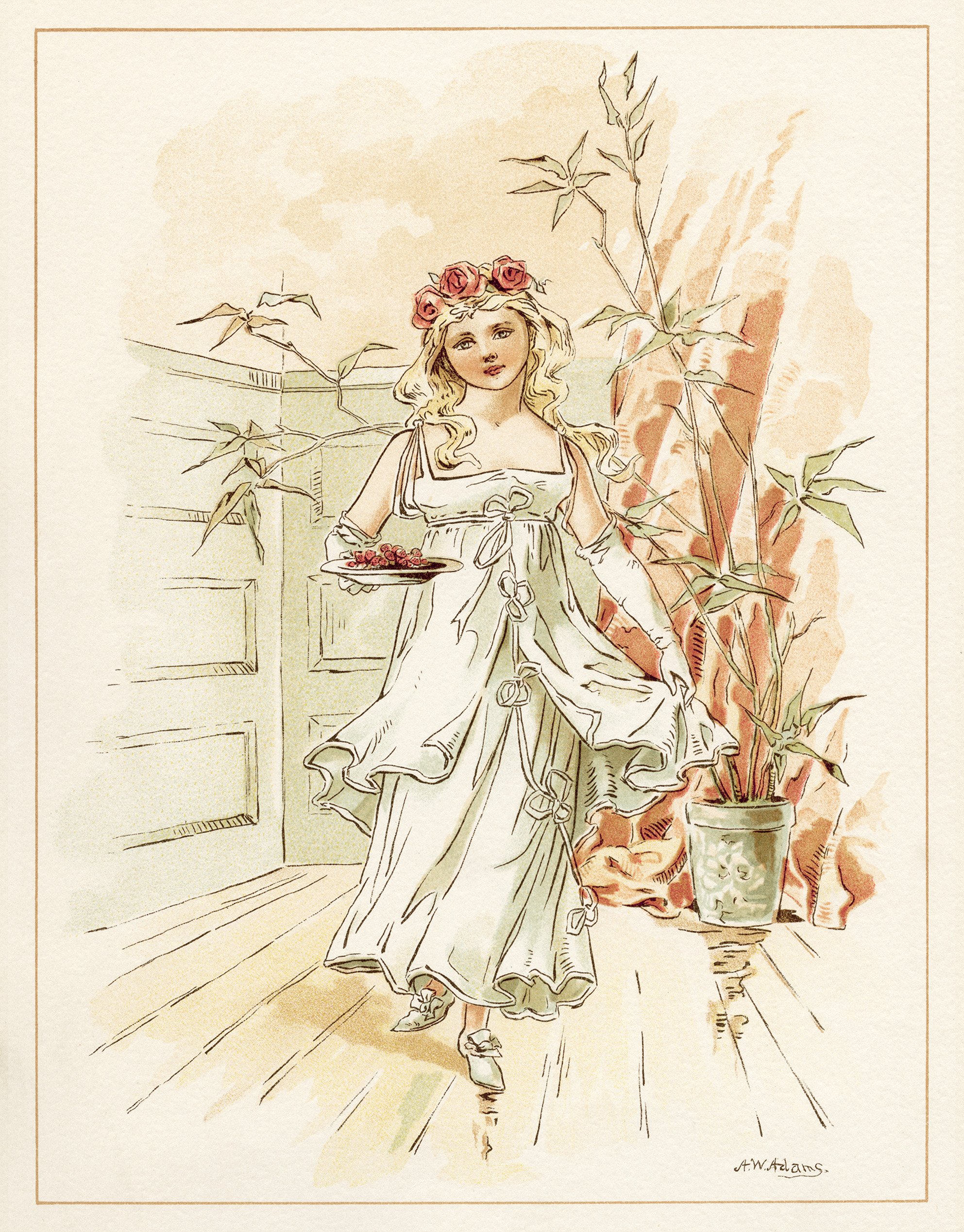 tom tucker bo peep wedding, vintage storybook wedding image, alice wheaton adams art, childrens story page, curly locks bridesmaid