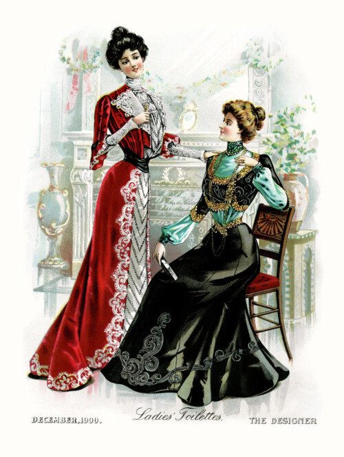 Victorian fashion plate, Victorian lady clip art, antique womans dress, vintage ball gown illustration, elegant formal Victorian party