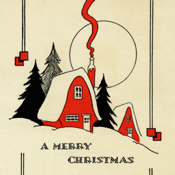 Free vintage art deco red house christmas card printable