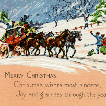 Free vintage horse drawn carriage Christmas card