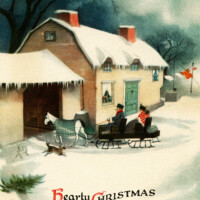 Free vintage clip art horse drawn sleigh winter night Ellen Clapsaddle postcard image