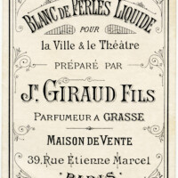 blanc de perles liquide, vintage beauty label, antique French perfume label, J Giraud Fils image, vintage ephemera graphics, old French printable