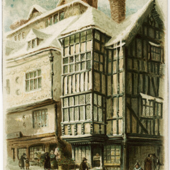 Old City Winter Scene Victorian Tuck Card