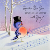 Free vintage printable new year card singing bird