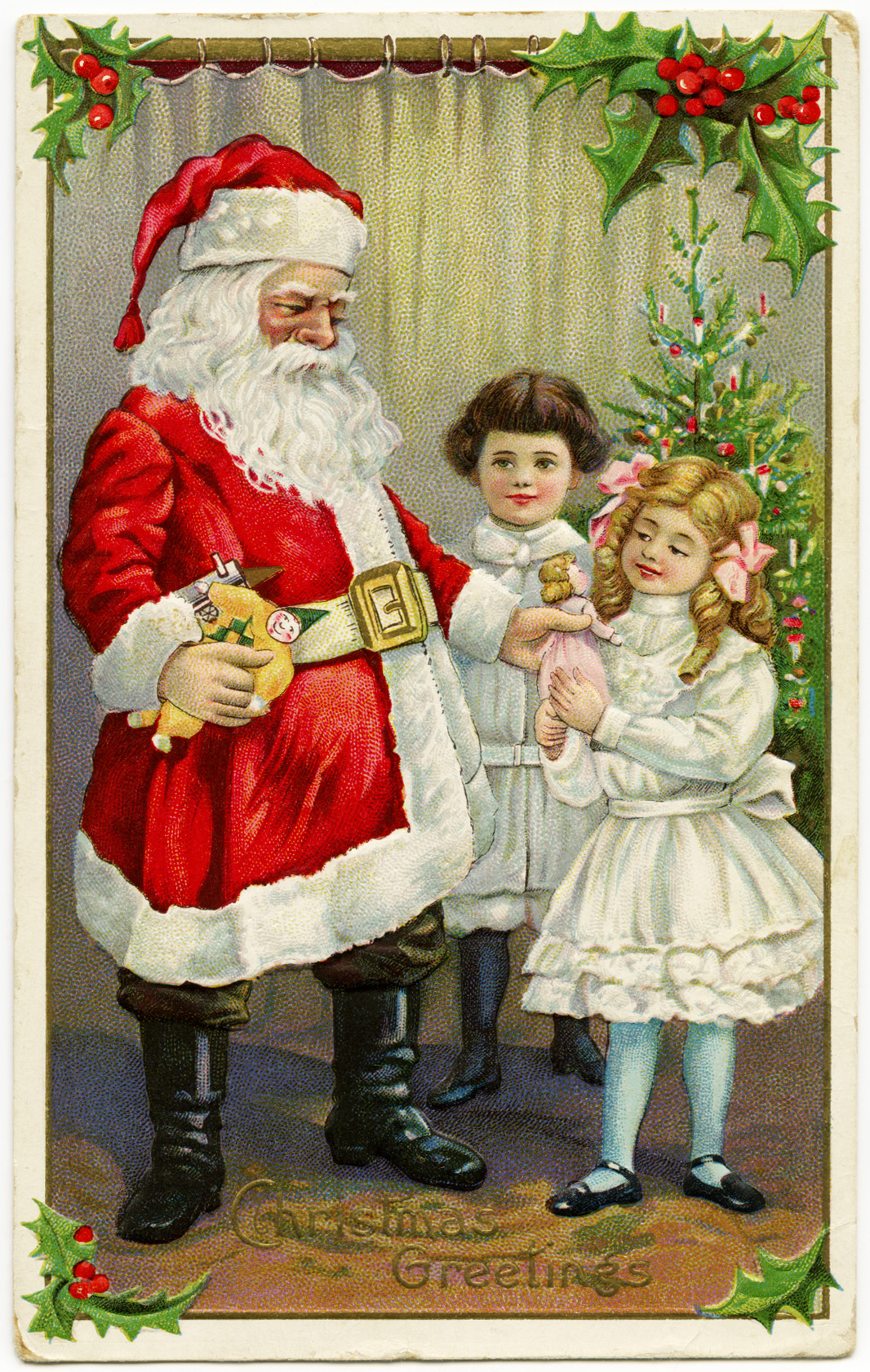 Santa Giving Children Gifts Vintage Postcard - Old Design Shop Blog