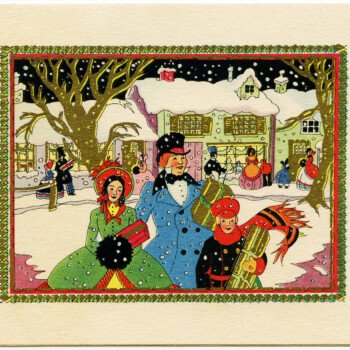 Art Deco Card Family Shopping for Christmas