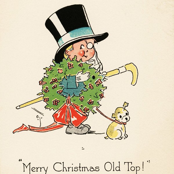 Free vintage printable Christmas card child puppy