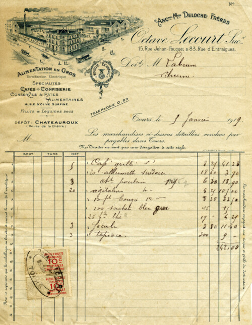 Octave Lecourt, antique cafe confiserie invoice, shabby digital ephemera, grungy paper graphics, old stamped French receipt