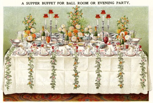 Mrs Beeton table setting for supper buffet or evening party