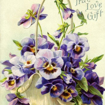 Free vintage clip art basket of pansies