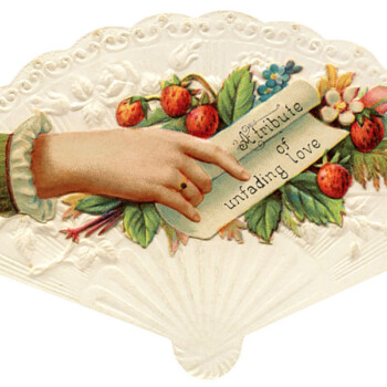 Free vintage clip art Victorian calling card strawberries hand fan