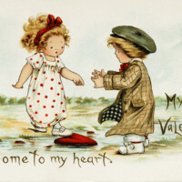 Free vintage clip art Valentine Tuck's postcard come to my heart boy girl