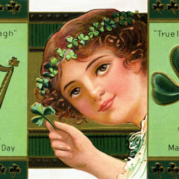 Free vintage clip art St Patricks Day Erin Go Bragh clover harp