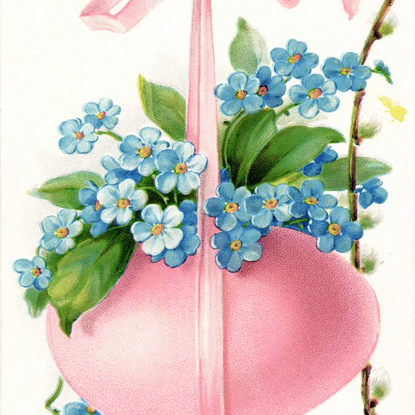 Free vintage clip art Easter postcard pink egg blue flowers