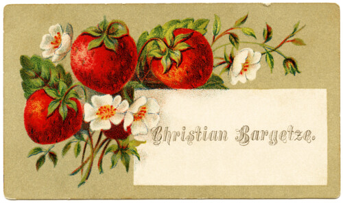 Free vintage clip art Victorian calling card strawberries