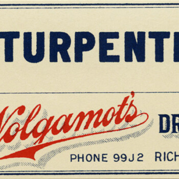 Free vintage pharmacy label Wolgamots drug store turpentine