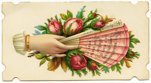 Free vintage clip art Victorian calling card hand fan roses