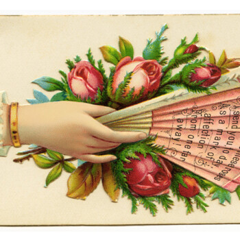 Free vintage clip art Victorian calling card hand fan roses