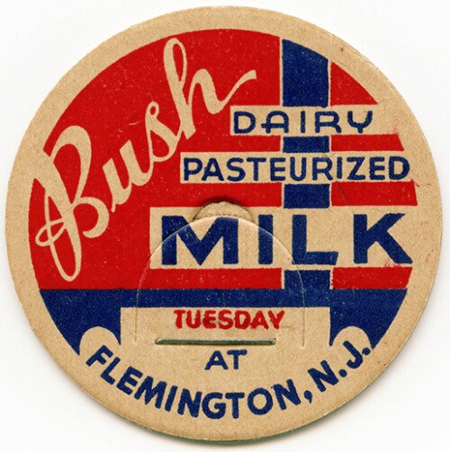 vintage milk bottle cap, bush dairy, old milk lid, milk ephemera, vintage dairy graphics 