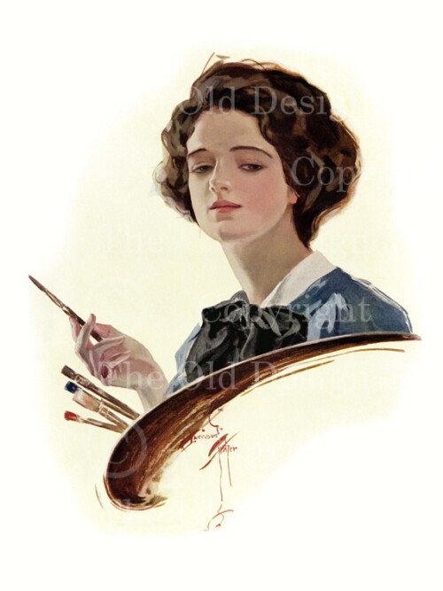 Harrison Fisher girl, art and beauty, american belles 1911, victorian lady painting, victorian female artist illustrated, old image woman painter, digital image commercial use, beautiful vintage woman
