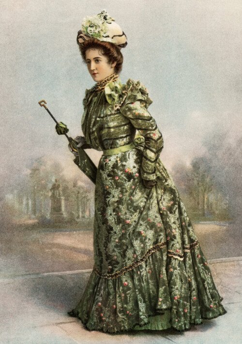 free digital image, free vintage clipart, victorian lady, victorian fashion image, fashion 1900, green victorian dress, dainty spring gown image, vintage fashion illustration, copyright free vintage images, vintage graphics for digital design, free printable, antique fashion picture