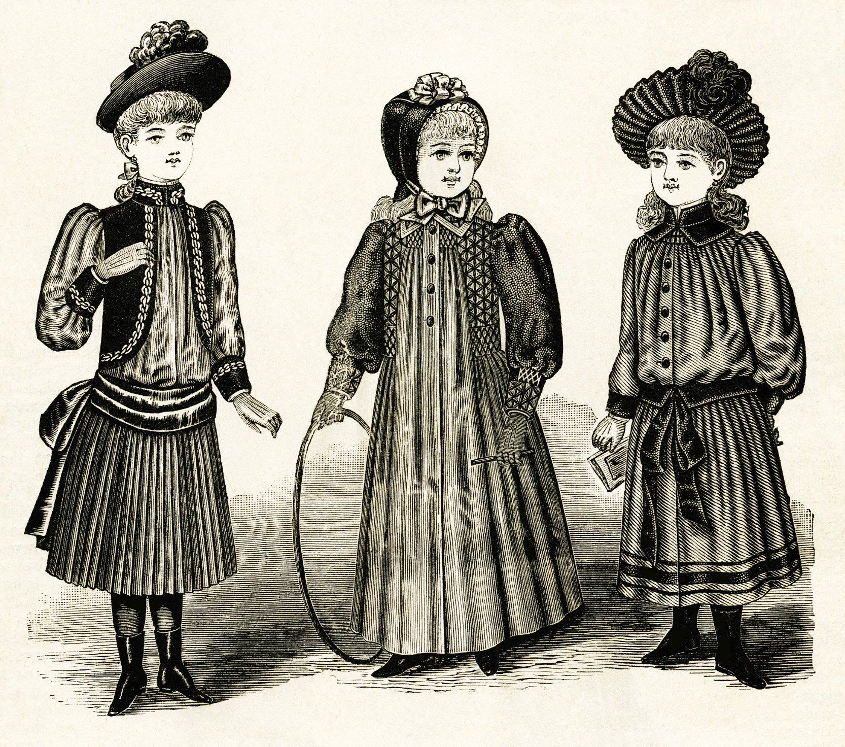 free vintage image, vintage styles for little folks, victorian girls fashion, childrens fashion 1889, free printable digital image, free vintage clipart, old magazine image children fashion, vintage digital graphic, royalty free public domain image