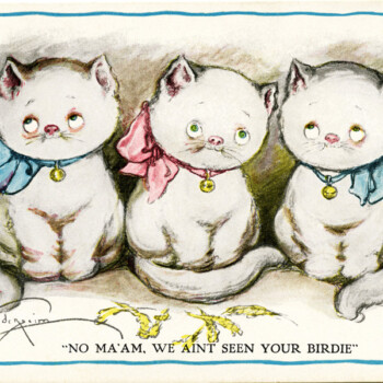 Free vintage clip art Grace Drayton three kittens postcard