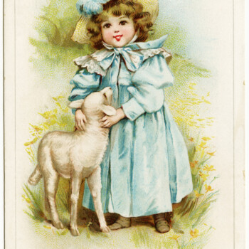 victorian trading card, little girl with lamb, mary had a little lamb, vintage ad card, vintage clipart, victorian girl, free digital vintage image