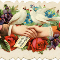 Free vintage clip art Victorian calling card hands shaking doves roses
