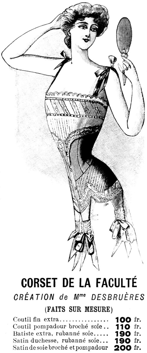 vintage French corset ad, le petit echo de la mode advertisement, free vintage clipart fashion, Victorian fashion image, Victorian corset illustration