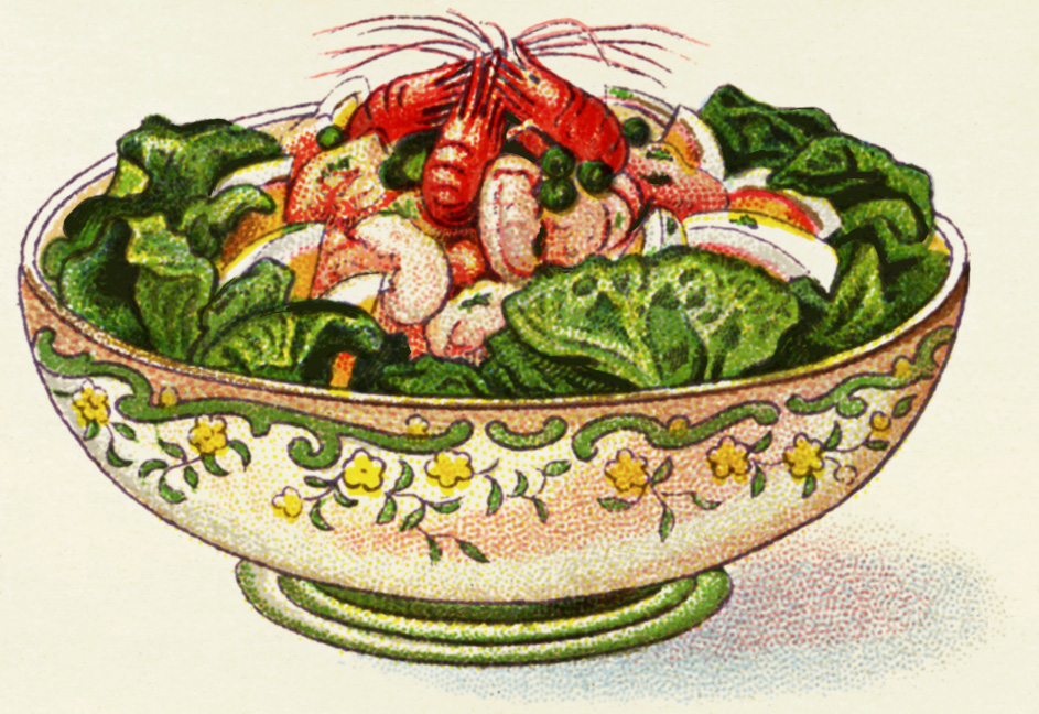 vintage salad picture, prawn salad, vintage clipart vegetables seafood, shrimp salad image