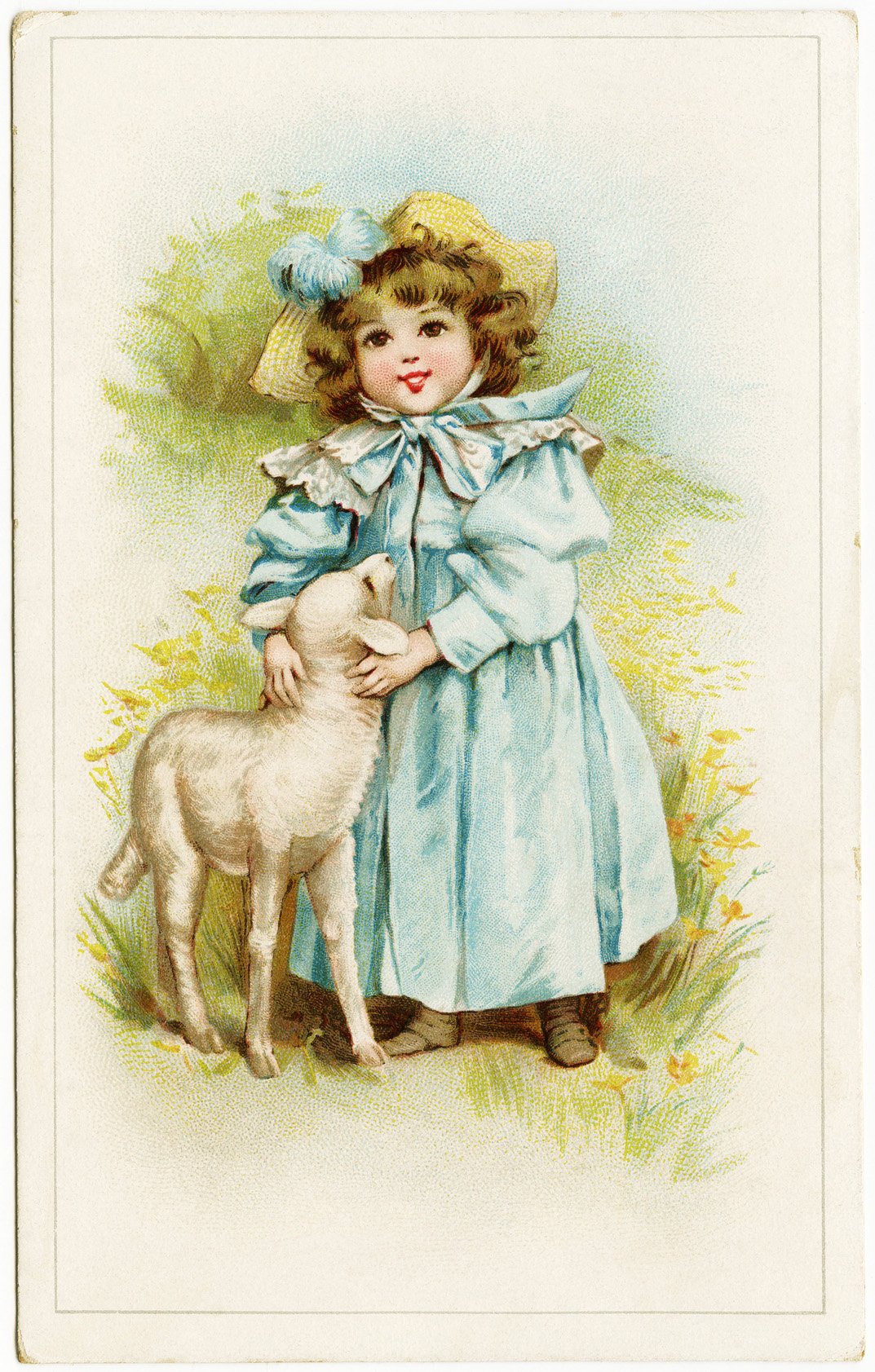 victorian trading card, little girl with lamb, mary had a little lamb, vintage ad card, vintage clipart, victorian girl, free digital vintage image