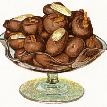 free vintage image, free printable, public domain food image, chocolate illustration, vintage chocolate image, free vintage clipart, graphics for digital design, images for scrapbooking, vintage food clipart, almond and cherry chocolates picture