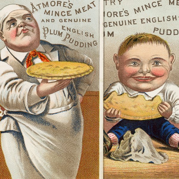 Free vintage clip art Atmore's Mince Meat and Plum Pudding Victorian trade card chef with pie