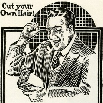 Free vintage clip art Cowan hair cutter happy man magazine advertisment