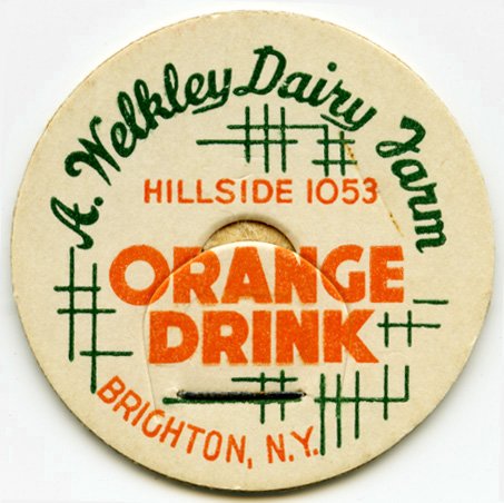 vintage milk bottle cap, orange drink milk cap, cardboard milk tag, welkley dairy farm, orange green milk cap, free vintage clipart