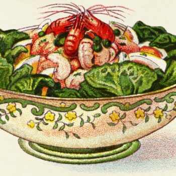 vintage salad picture, prawn salad, vintage clipart vegetables seafood, shrimp salad image