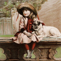 Free vintage clip art Besse Co girl dog Victorian advertising card