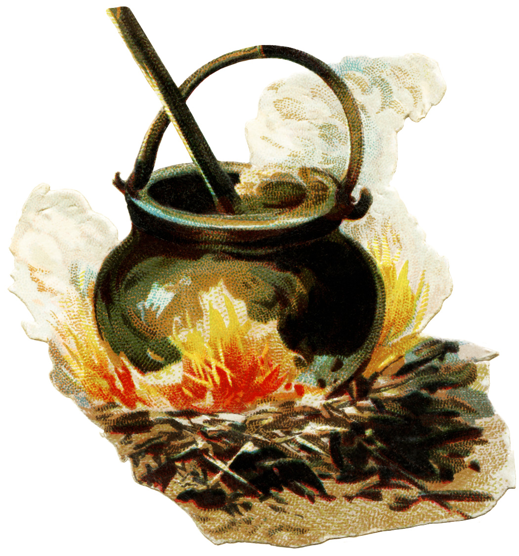 victorian clipart cauldron, halloween cauldron, free vintage image, free printable halloween, witches cauldron, cauldron fire brewing