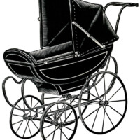 free vintage clipart doll pram, doll carriage, antique baby carriage, vintage doll perambulator, free vintage image, digital image baby buggy, baby carriage illustration