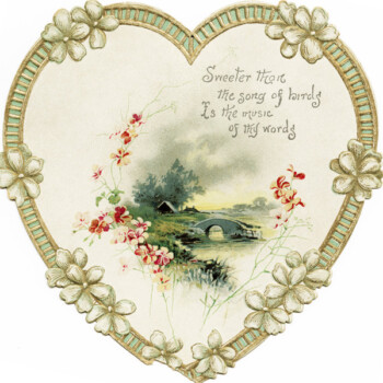 Free vintage clip art heart shaped ephemera flowers and country scene