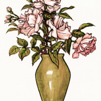 free vintage clipart flowers, vase of flowers, free vintage image, pink flowers, kate greenaway illustration, pink flowers, old design shop