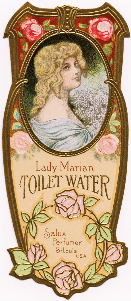 antique label, free vintage image, free clipart beauty label, lady marian toilet water, vintage perfume label, salux perfumer label