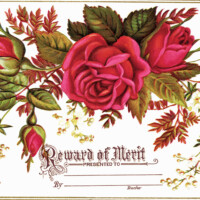 Free vintage floral clip art red rose reward of merit