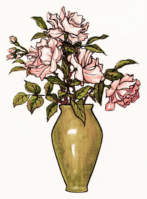 free vintage clipart flowers, vase of flowers, free vintage image, pink flowers, kate greenaway illustration, pink flowers, old design shop