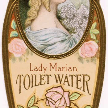 antique label, free vintage image, free clipart beauty label, lady marian toilet water, vintage perfume label, salux perfumer label