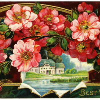 free vintage images, floral vintage postcard, red flowers clipart, antique flowers postcard, vintage floral graphic, free printable flowers